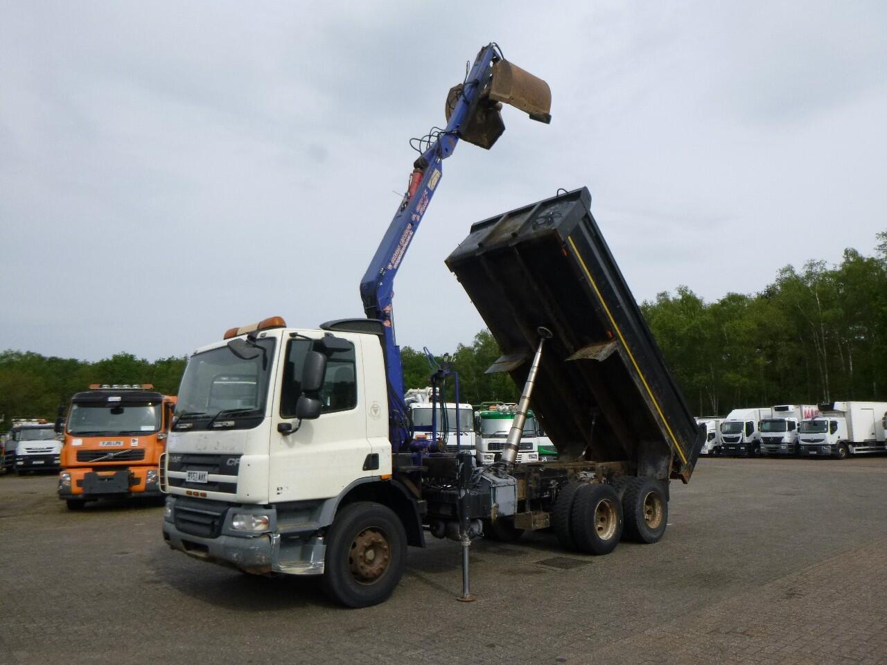 D.A.F. CF 75.310 6x4 RHD tipper + HMF 1144 K-1 + grapple | Vrachtwagen | Kraanwagen